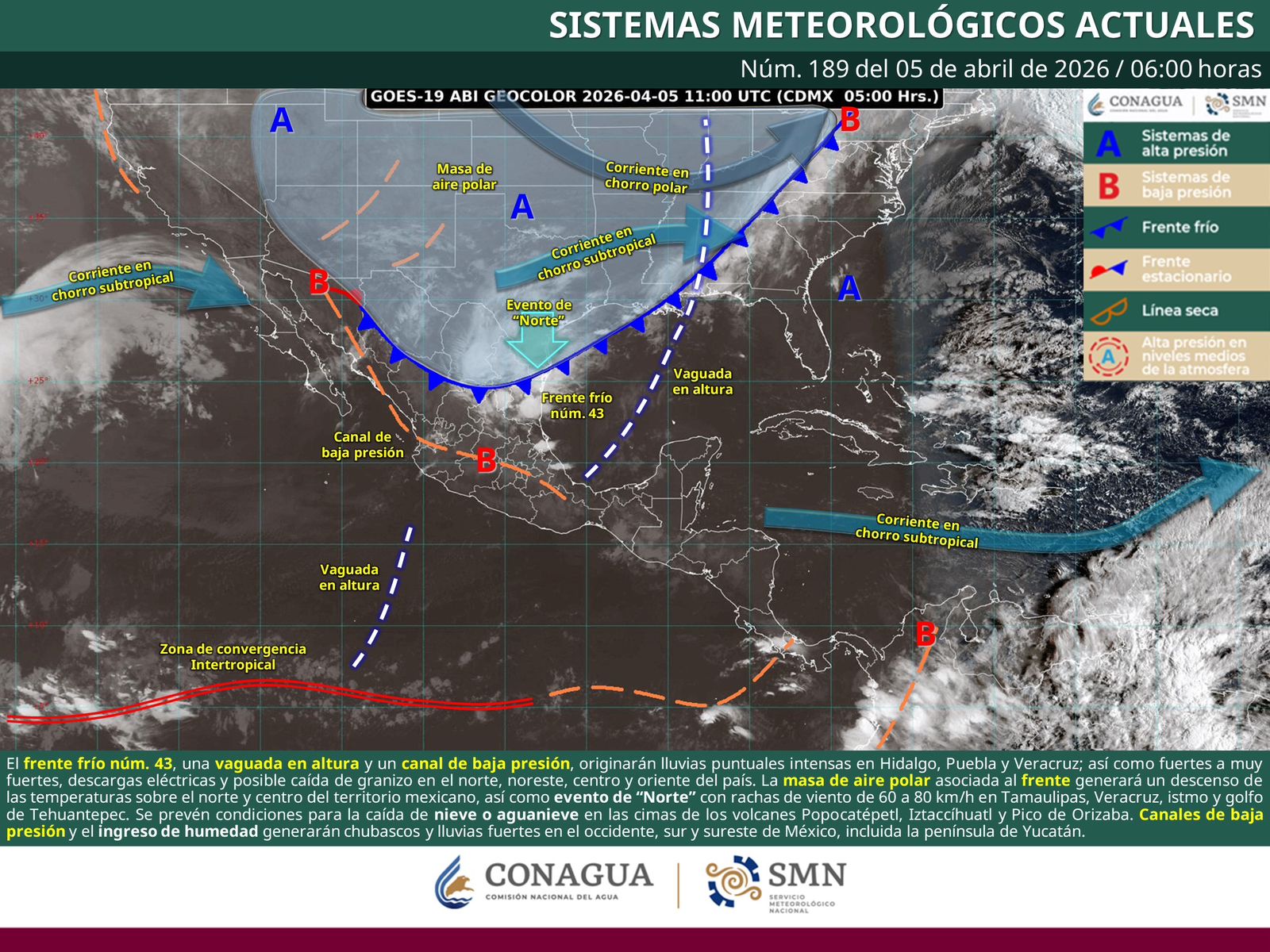 Ingreso de frente frío 43 generará lluvias y refrescamiento térmico